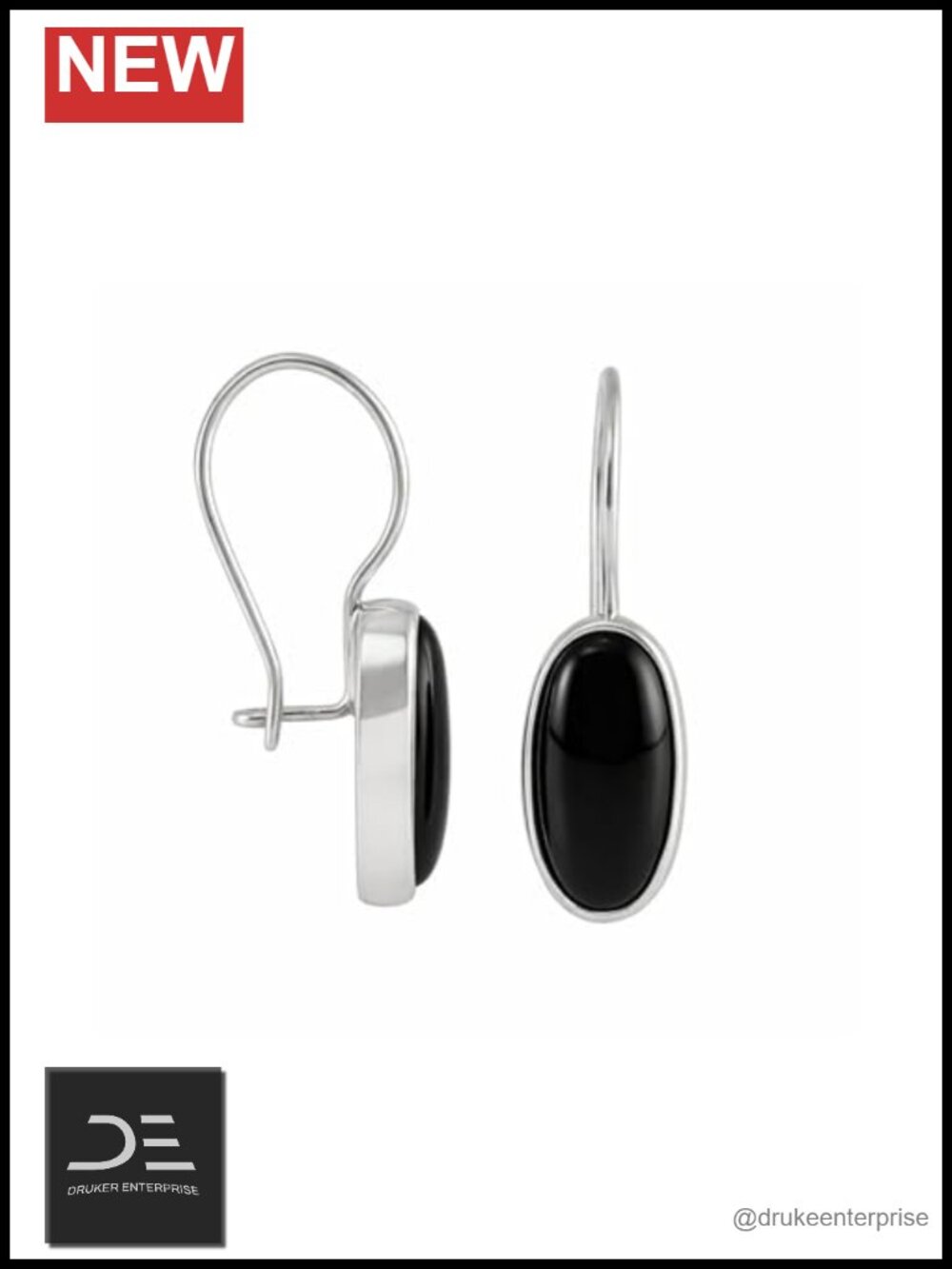 Sterling Silver 925 Handmade Oval Onyx Drop Dangle Earrings